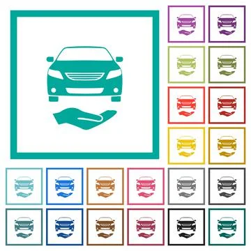 Car services solid flat color icons with quadrant frames Stock Illustration