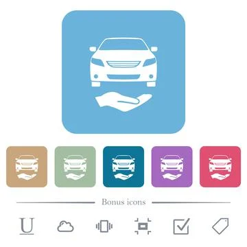 Car services solid flat icons on color rounded square backgrounds Stock Illustration