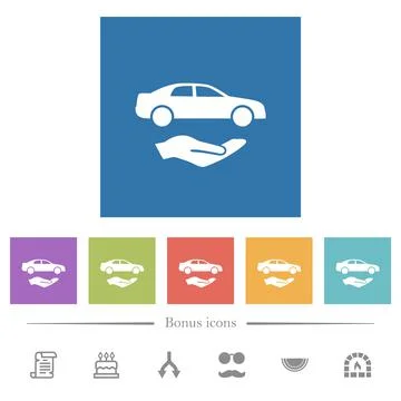 Car services solid flat white icons in square backgrounds Stock Illustration