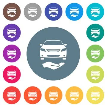 Car services solid flat white icons on round color backgrounds 库存插图