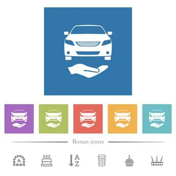 Car services solid flat white icons in square backgrounds Stock Illustration
