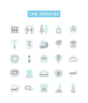 Car services vector line icons set. Car, services, repair, maintenance, oil Stock Illustration