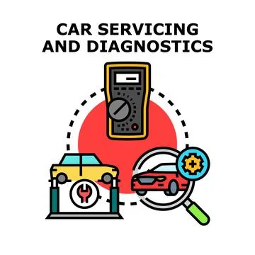 Car servicing and diagnostics concept with automotive equipment Stock Illustration