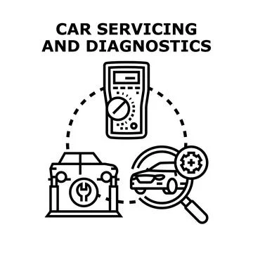 Car servicing and diagnostics concept with automotive equipment Stock Illustration