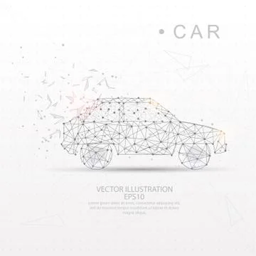 Car shape digitally drawn low poly wire frame. Stock Illustration