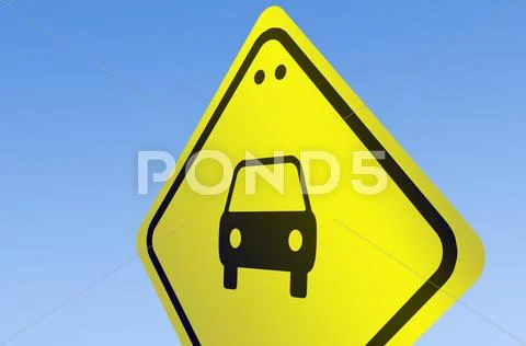 Car shape on road sign Stock Illustration
