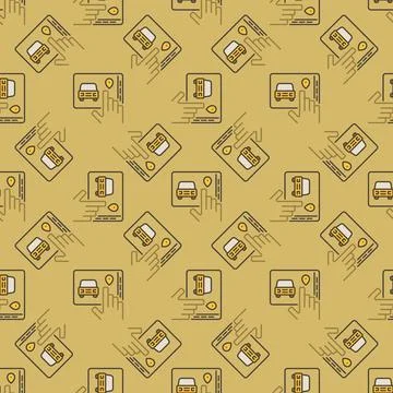Car sharing App on Tablet Screen with Hand vector yellow seamless pattern Stock Illustration