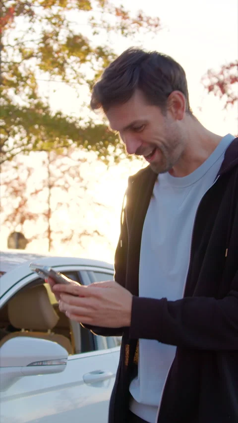 Car sharing client gains access to vehicle via smartphone Stock Footage 300551859