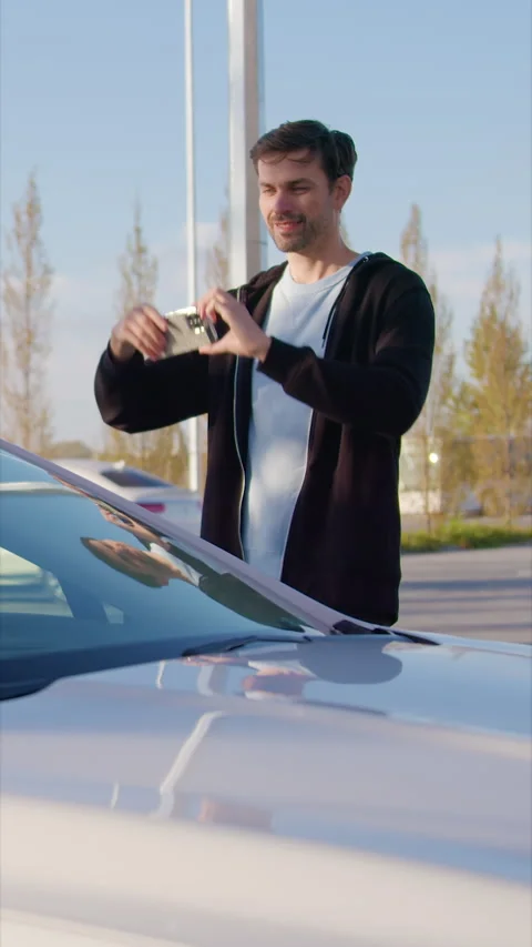 Car sharing client gets access to vehicle via phone camera Stock Footage 300544378