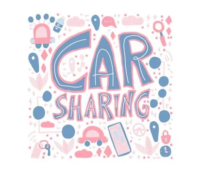 Car sharing concept. Hand lettering with symbols. Vector illustration. Stock Illustration