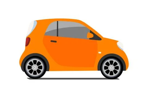 Car sharing logo, vector city micro orange car. Eco vehicle icon isolated whi Stock Illustration