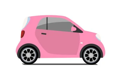 Car sharing logo, vector city micro pink car. Eco vehicle icon isolated on wh Stock Illustration