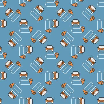 Car Sharing Ride vector Route colored seamless pattern Stock Illustration