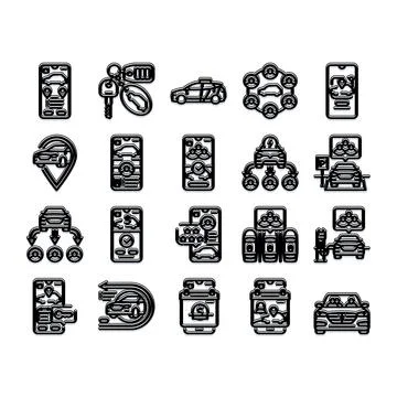 Car sharing service mobile application outline icons 스톡 일러스트