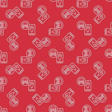 Car Sharing Smartphone App vector line red seamless pattern Stock Illustration