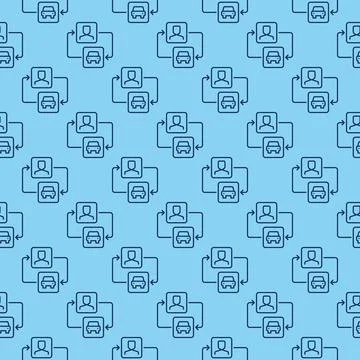 Car Sharing vector Man and Car with Arrows line blue seamless pattern Stock Illustration