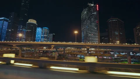 Car shooting of Beijing CBD city night scene Stock Footage 171663000