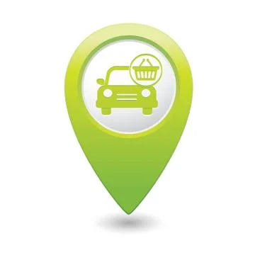 Car with shop basket icon pointer green Stock Illustration
