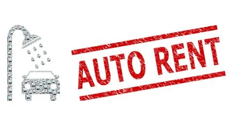 Car Shower Recursive Composition of Car Shower Icons and Distress Auto Rent Seal 库存插图
