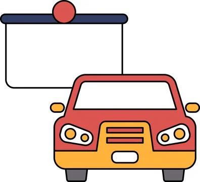 A car is shown with a projector screen behind it Stock Illustration