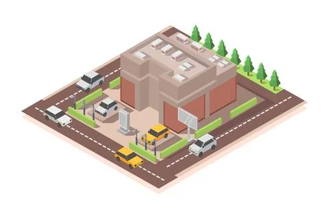 Car showroom isometric illustrator on background Stock Illustration