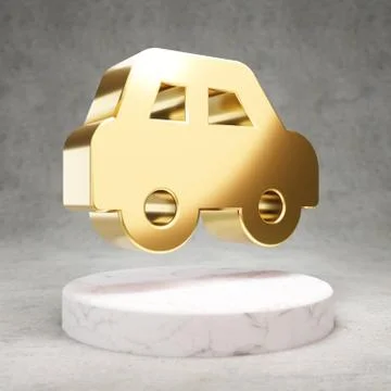 Car Side icon. Shiny golden Car Side symbol on white marble podium. Stock Illustration