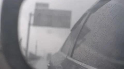 Car Side Mirror Close Up. Driving In The City On A Rainy Weather in Toll Highway 스톡 동영상 156623269