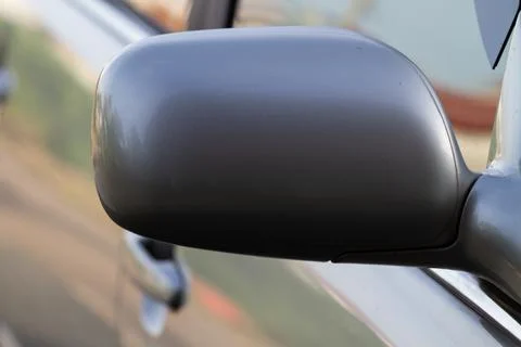 Car Side Mirror Close Up with Smooth Metallic Finish – Modern Vehicle Exterior Stock Photos