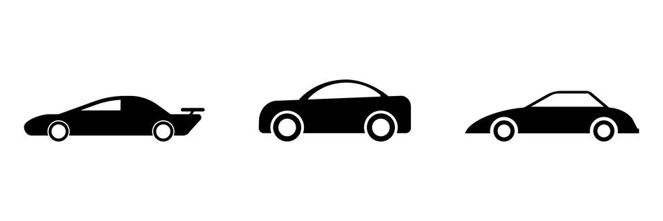 Car Side View Set. Three black white illustration depicting cars side view EPS Stock Illustration