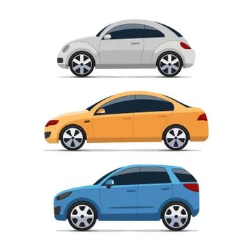 Car side view vector set, colorful flat style Stock Illustration