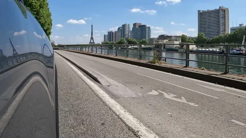 Car side view while driving in Paris by Seine, fg01 Stock Footage 255885031