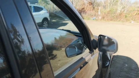 Car side window opening, closing with electric drive from outside view, smooth Stock Footage 333617416