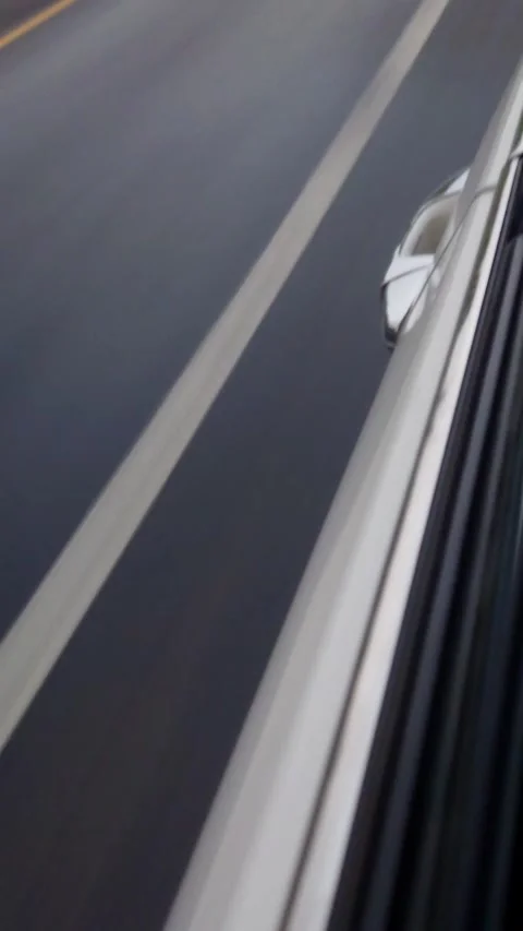 Car Side Window View Driving Along Highway, Road Line Are Visible - 4k Vertical Stock Footage 339454504