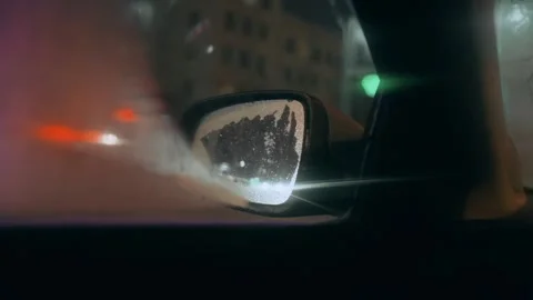 Car Sideview Mirror CU Driving Winter Video stock 195327540