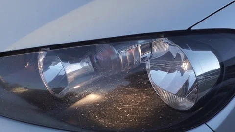 Car silver blinker is blinking in the evening standing still Stock Footage 71960098