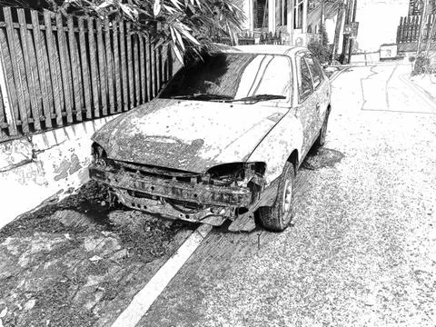 Car sits abandoned Stock Illustration