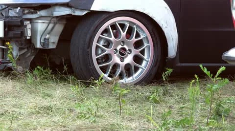 Car sits damaged after traffic accident. HD 1080p. Stock Footage 12534260