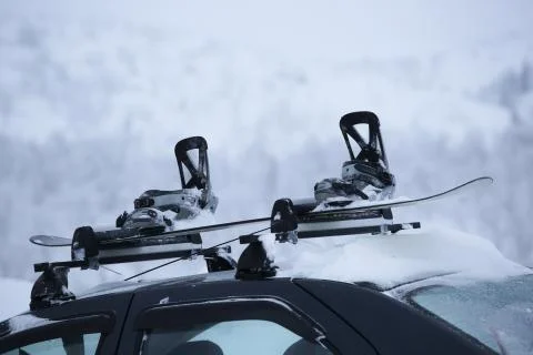 Car with ski rack on top Stock Photos