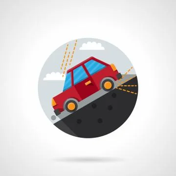 Car on a slope round flat color vector icon Stock Illustration