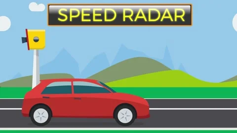 Car slowing down at the sight of a speed camera. Animated illustration Video stock 265160035