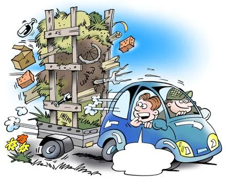 A car with a small trailer that is overloaded too much Stock Illustration