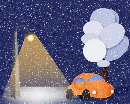Car in the snow Stock Illustration