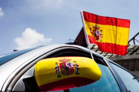 Car with spain flags closeup Stock Photos