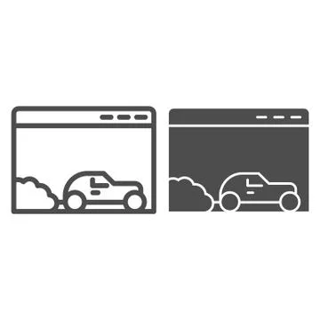 Car speed browser line and solid icon. Web window with vehicle and frame イラスト素材