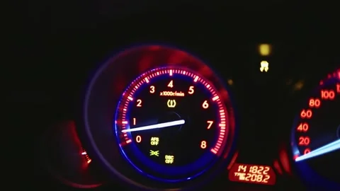 Car speedometer close up, engine start , panning Stock Footage 170555614