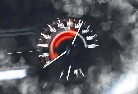 Car speedometer high performance and indicator sweeping to high power speed a Stock-Fotos