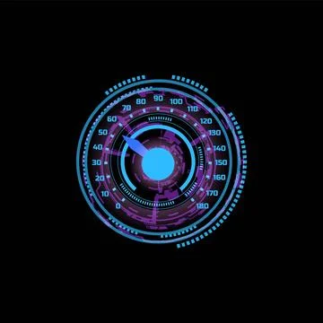 Car speedometer high tech scale dashboard, digital neon speed gauge, vector Stock Illustration