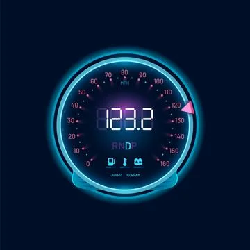 Car speedometer neon dial, speed gauge dashboard Stock Illustration