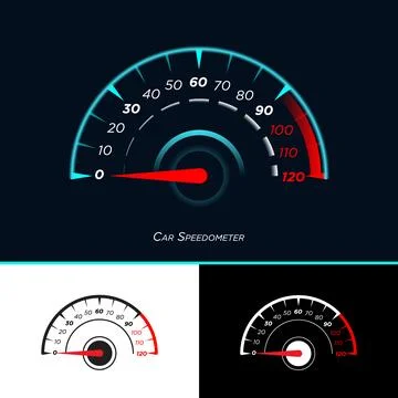 Car Speedometer or tachometer neon led light gauge arrows and bar indicators Stock Illustration