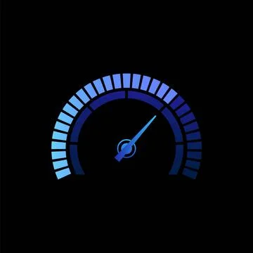Car speedometer, round digital neon blue LED gauge, vector loading scale Illustrazione stock